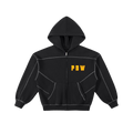 Contrast-Stitched Boxy Fleece Zip Hoodie